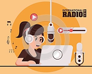 International radio day poster with female announcer