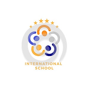 International school, social community flat vector logo concept. Human group, person together isolated icon. Team