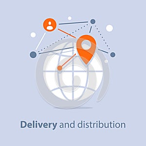 International shipment, global delivery and distribution, travel arrangements