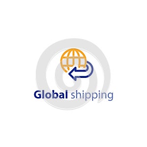 Shipping globally, international shipment concept, delivery line icon