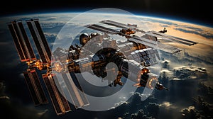 International space station on orbit of Earth planet