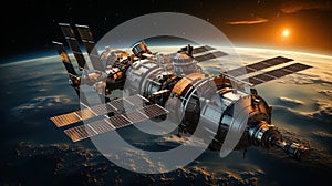International space station on orbit of Earth planet