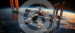 International space station on orbit of Earth planet