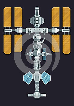 International space station. Orbital science laboratory. Astronomy technological advance vector illustration