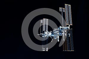 International space station over the planet. Elements of this image furnished by NASA