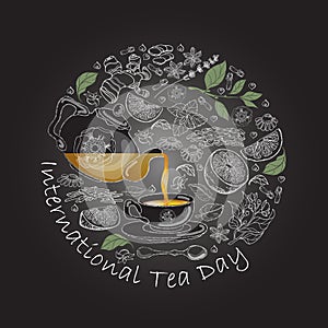 International Tea Day. Vector illustration. Circle shape.