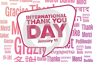 International Thank You Day. January 11. Inscription Thank You in different languages. Holiday concept. Template for