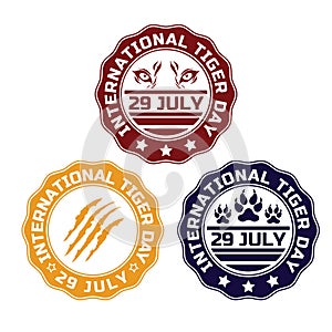 International Tiger Day Emblem. Tiger`s symbol vector color illustration. July 29. Tiger`s Paw. Tiger`s eye
