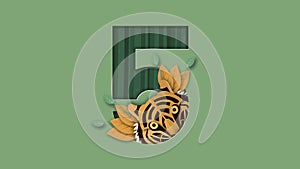International tiger day with face and number. Vector illustration in paper cut and craft style
