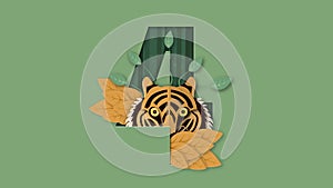 International tiger day with face and number. Vector illustration in paper cut and craft style