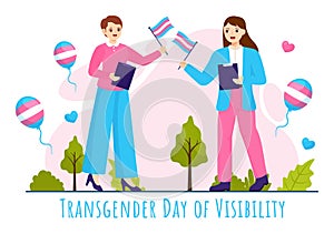 International Transgender Day of Visibility Vector Illustration on March 31 with Transgenders Pride Flags and Symbol