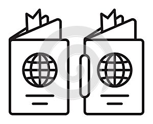 International travel passport booklet line art icon for apps and websites