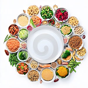 International vegan day celebration with roundly arranged plates of vegan food ai generated