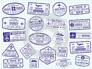 International visa stamps - arrival, departure, immigration passport stamps
