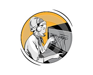 International Woman Operator Alphabet Radiotelephony Illustration with Simple Illustration, Patch and Badge Visual Style