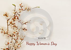 International women day concept. Cherry tree and date