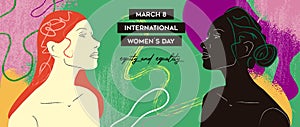 International Women Day diverse woman face in abstract design banner photo