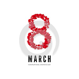 International women day. March 8 greeting postcard. Eight is made of hearts. Website banner concept. Vector illustration