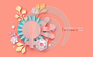 International women day pink papercut flower card