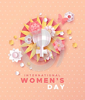 International women day pink papercut flower card