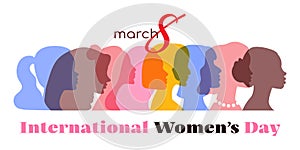 International Women\'s Day banner with group of diverse female silhouettes