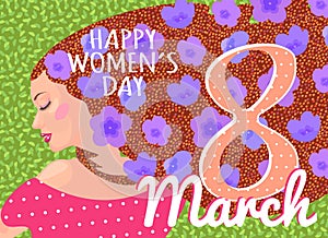 International Women s Day banner, placard or greeting card template with young girls