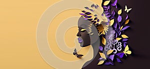 International Women's Day with butterfly and flower in Paper cut style. Generative Ai