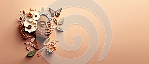 International Women's Day with butterfly and flower in Paper cut style. Generative Ai