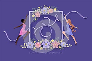International Women's day greeting card with black and white women