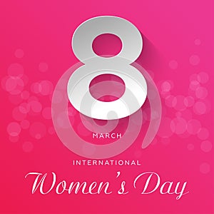 International Women`s Day greeting card design. Simple pink background