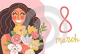 International Women`s day greeting card design template. 8 March concept.