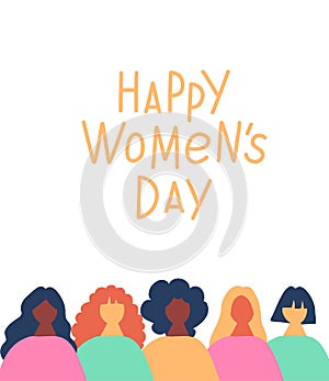 International Women`s Day greeting card design template. 8 March concept.