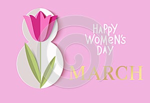 International Women`s Day greeting card design template. 8 March concept.