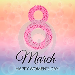 International women s day greeting card. March 8th vector illustration with flowers. Easy to edit design template for your
