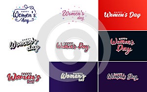 International Women\'s Day greeting card template with a floral design and hand-lettering text vector illustration