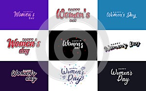 International Women\'s Day greeting card template with a floral design and hand-lettering text vector illustration