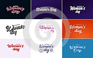 International Women\'s Day greeting card template with a floral design and hand-lettering text vector illustration