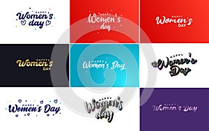 International Women\'s Day greeting card template with a floral design and hand-lettering text vector illustration