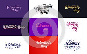 International Women\'s Day greeting card template with a floral design and hand-lettering text vector illustration