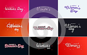 International Women\'s Day greeting card template with a floral design and hand-lettering text vector illustration