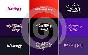 International Women\'s Day greeting card template with a floral design and hand-lettering text vector illustration