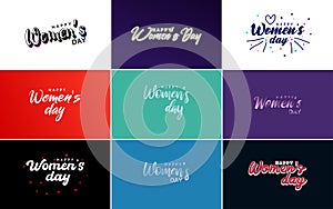 International Women\'s Day greeting card template with a floral design and hand-lettering text vector illustration