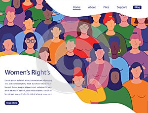 International women`s day. Group of womens with different nationalities and cultures. Website concept template. Vector