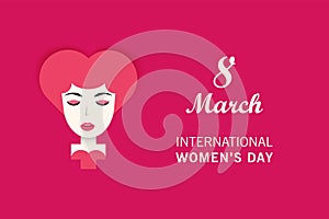 International women`s day and Happy Mother`s Day poster, background and wallpaper. Woman sex gender sign with head character