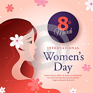 International women\'s day with long hair women and monochromatic color illustration