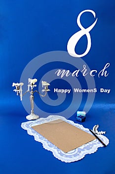 International Women`s Day March 8! Flat Lay, banner, greeting card with flowers from March 8