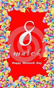 International Women`s Day March 8! Flat Lay, banner, greeting card with flowers from March 8