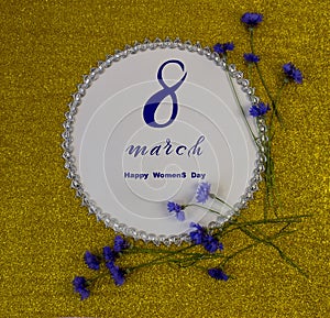 International Women`s Day March 8! Flat Lay, banner, greeting card with flowers from March 8
