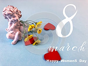 International Women`s Day March 8! Flat Lay, banner, greeting card with flowers from March 8