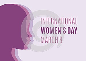 International Women`s Day, March 8 Poster with beautiful woman face profile purple silhouette vector